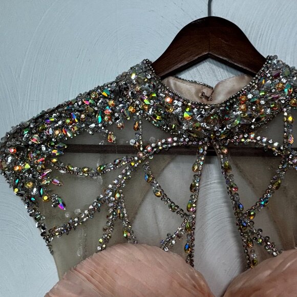 Vintage Jovani Y2K 90s Mini Prom Dress Sweetheart Pink Beaded Bodice Ruffle 00 - Picture 6 of 12